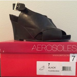 Aerosoles Plushing Bride Black Wedge Peep Toe Shoe
